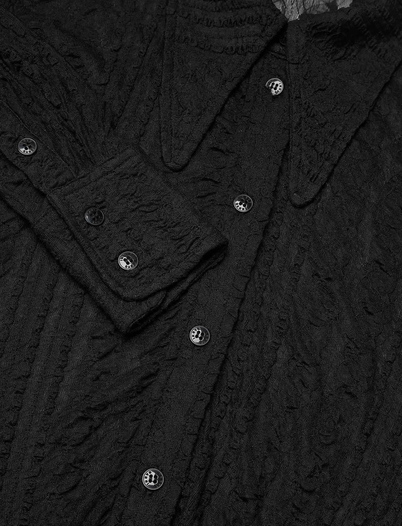 Ganni - Stretch Lace Jersey Shirt - langærmede bluser - black - 2
