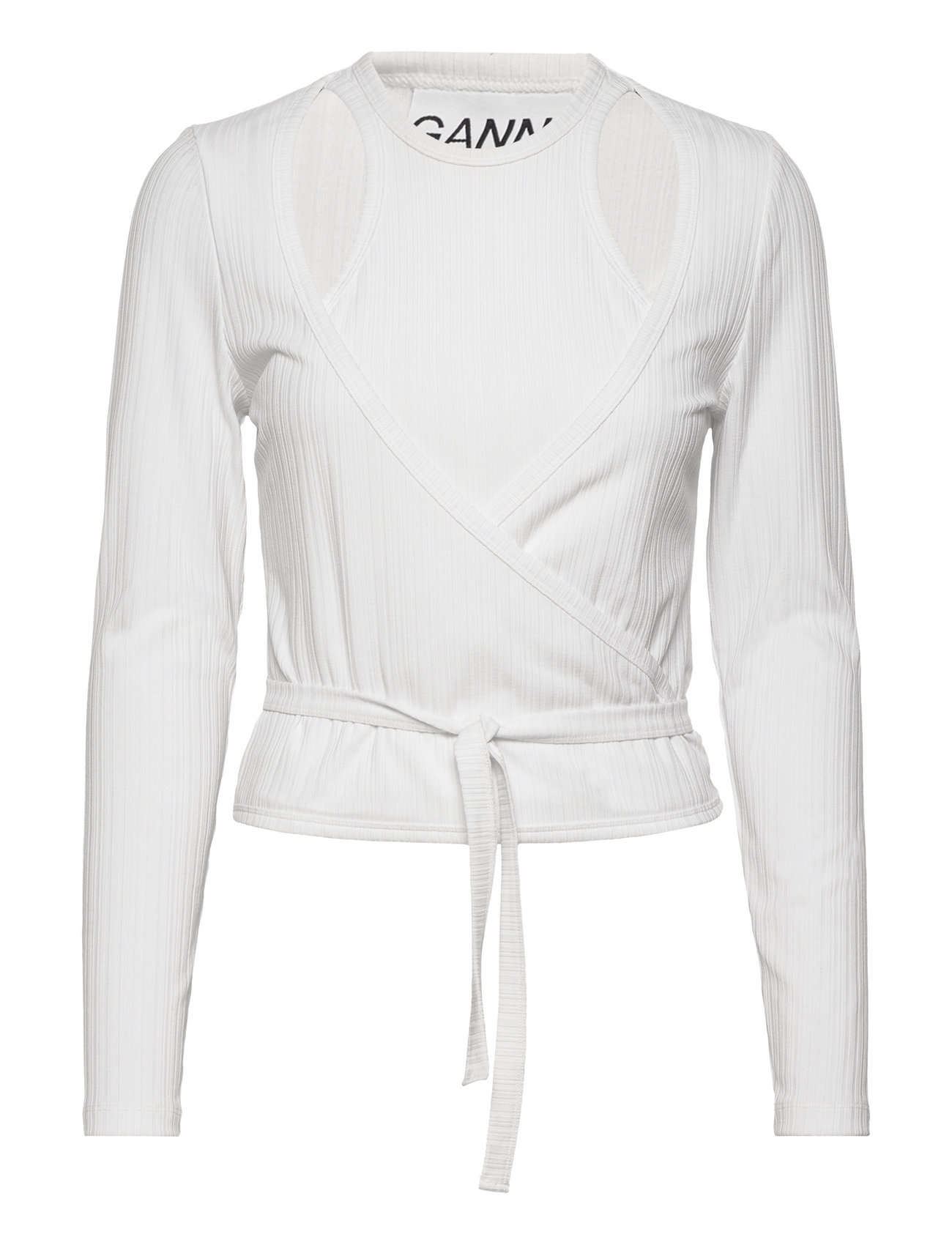 GANNI, Rib Jersey Wrap Blouse, Bright White, Tops - For her