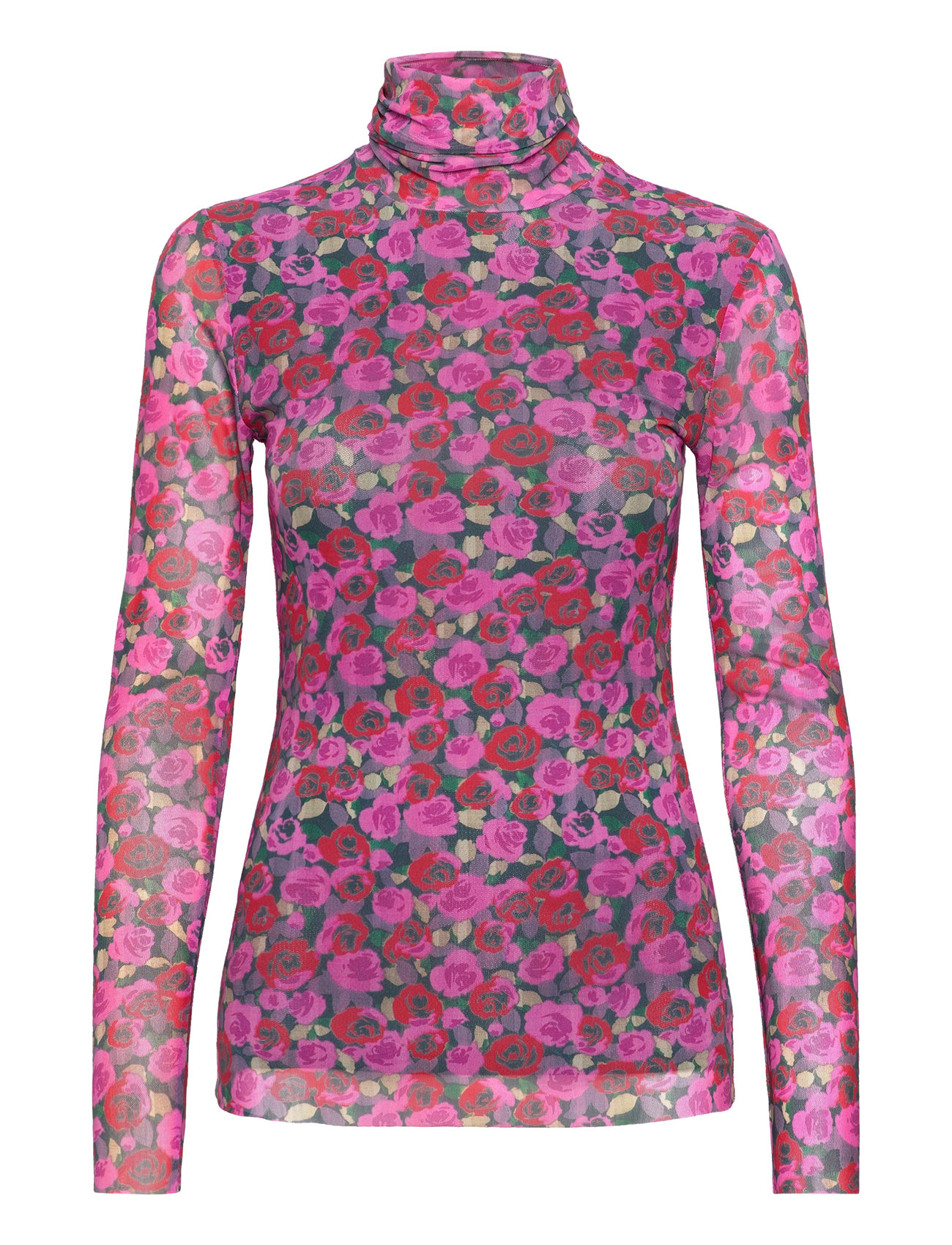 Printed Mesh Designers T-shirts & Tops Long-sleeved Pink Ganni