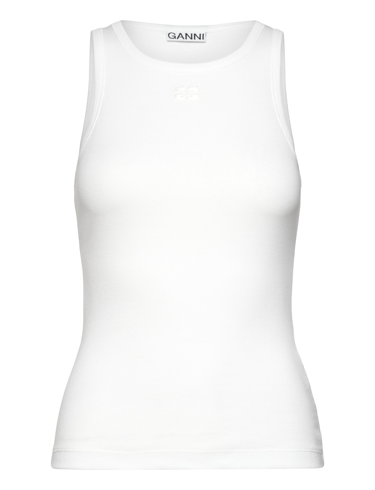 Soft Cotton Rib Jersey Designers T-shirts & Tops Sleeveless White Ganni