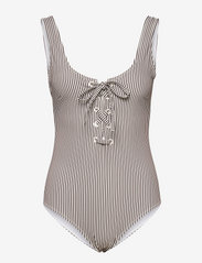 Recycled Stripe Tie-front Swimsuit - EGRET