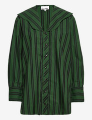 Ganni - Stripe Cotton - langærmede bluser - dark green - 0