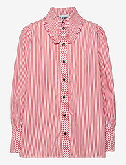 Stripe Cotton Long Collar Puff Sleeve Shirt - THIN STRIPE ORANGEDOTCOM