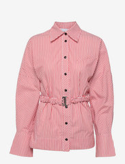 Stripe Cotton Detachable Belt Shirt - THIN STRIPE ORANGEDOTCOM