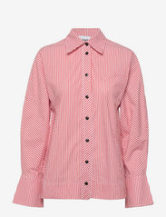 Ganni - Stripe Cotton Detachable Belt Shirt - denimskjorter - thin stripe orangedotcom - 2