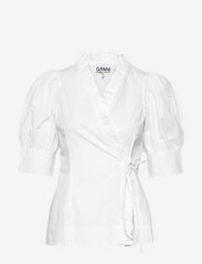 Cotton Poplin Short Sleeve Wrap Shirt - BRIGHT WHITE