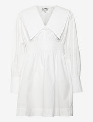 Cotton Poplin V-neck Smock Mini Dress - BRIGHT WHITE