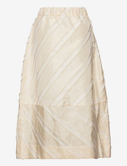 Ganni - Stripe Tafetta Midi Skirt - midinederdele - egret - 1