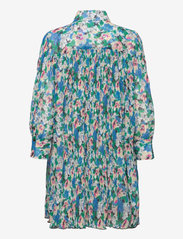 Ganni - Pleated Georgette Wide Mini Shirt Dress - sommerkjoler - floral azure blue - 1