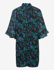 Ganni - Printed Light Crepe Ruffle V-neck Dress - sommerkjoler - meadow azure blue - 1