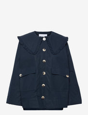 Ganni - Cotton Canvas Frill Collar Jacket - light coats - sky captain - 0