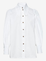 Cotton Poplin Long Collar Puff Sleeve Shirt - BRIGHT WHITE