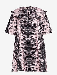 Print Denim Frill Collar Mini Dress - TIGER STRIPE LIGHT LILAC