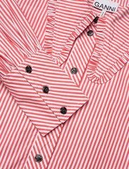 Ganni - Stripe Cotton Long Collar Puff Sleeve Shirt - denimskjorter - thin stripe orangedotcom - 2