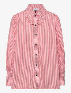 Stripe Cotton Long Collar Puff Sleeve Shirt - denimskjorter - thin stripe orangedotcom