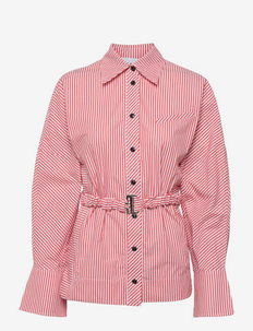 Stripe Cotton Detachable Belt Shirt - denimskjorter - thin stripe orangedotcom