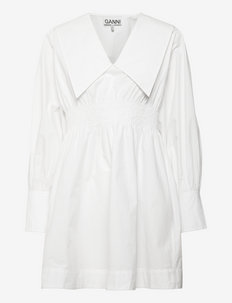Cotton Poplin V-neck Smock Mini Dress - kesämekot - bright white