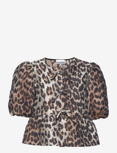 3D Jacquard Peplum Blouse - blouses met korte mouwen - big leopard almond milk