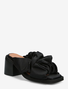 Square Toe Heeled Ruched Sandal - heeled sandals - black