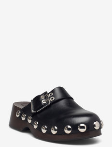 Retro Leather Clog - płaskie sandały - black