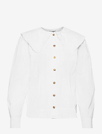 Cotton Poplin - long sleeved blouses - bright white