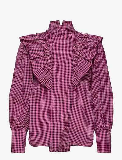 Seersucker Check - bluzki z długimi rękawami - carmine rose