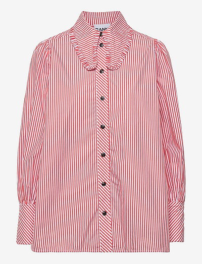 Stripe Cotton Long Collar Puff Sleeve Shirt - chemises en jeans - thin stripe orangedotcom