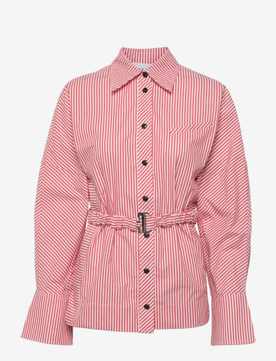 Stripe Cotton Detachable Belt Shirt - denim shirts - thin stripe orangedotcom