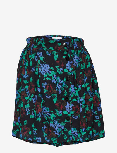 Printed Light Crepe Smock Mini Skirt - midi skirts - meadow azure blue