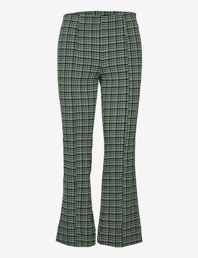 Stretch Seersucker Cropped Pants - kläder - mini check green bay