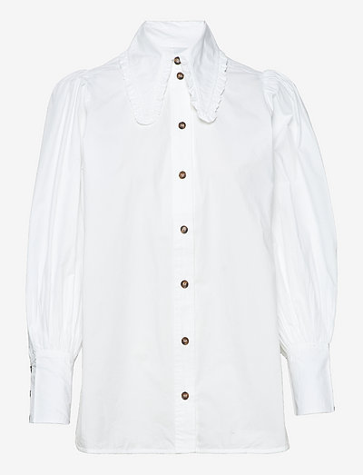 Cotton Poplin Long Collar Puff Sleeve Shirt - teksasärgid - bright white