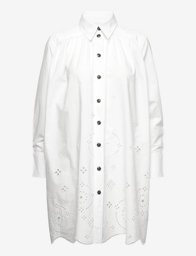 Broderie Anglaise Wide Mini Shirt Dress - sommarklänningar - bright white
