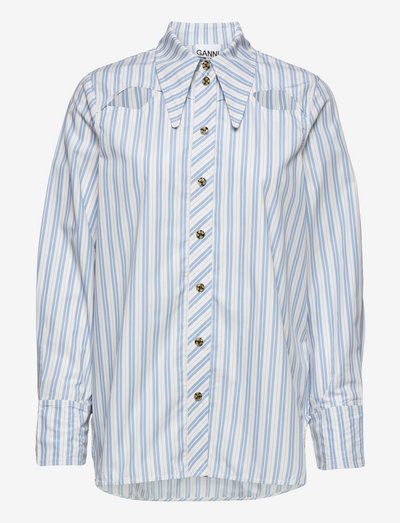 Stripe Cotton Long Collar Shirt - jeanshemden - forever blue