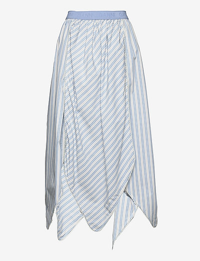 Stripe Cotton Midi Panel Skirt - midi röcke - forever blue