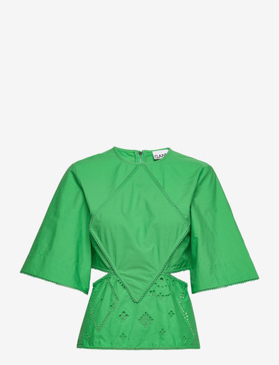 Broderie Anglaise Patch Blouse - kortærmede bluser - kelly green
