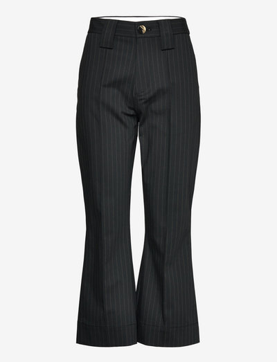 Stretch Stripe Bootcut High Waist Crop Pants - vide bukser - black