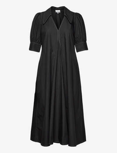 Cotton Poplin V-Neck Maxi Dress - vasaras kleitas - black