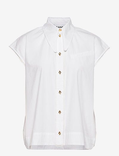 Cotton Poplin Sleeveless Diamond Shirt - denimskjorter - bright white