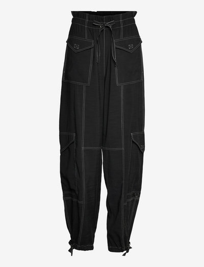 Light Slub High Waist Pocket Pants - ganni pre fall 2022 - black
