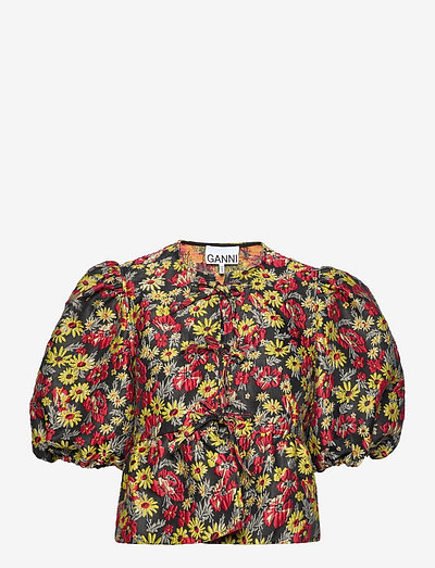 3D Jacquard Peplum Blouse - blouses à manches courtes - meadow black