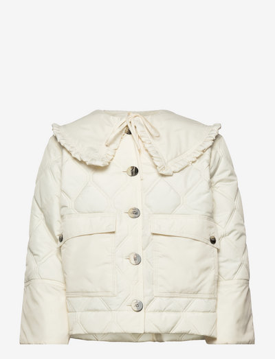 Shiny Puff Hood Midi Jacket - quiltede jakker - buttercream