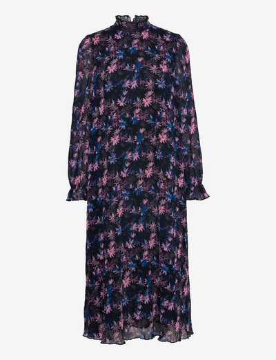 Pleated Georgette Midi Dress - sommerkjoler - daisy spray lilac sachet
