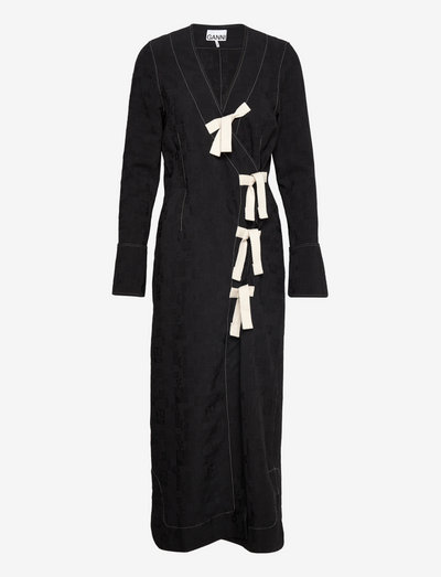 Stretch Jacquard Tie Midi Dress - vasarinės suknelės - black