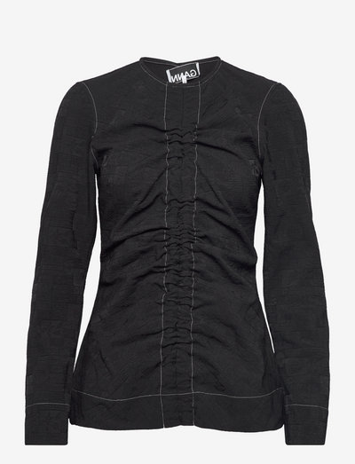 Stretch Jacquard Ruched Blouse - blouses met lange mouwen - black