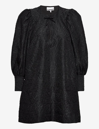 Jacquard Organza A-shaped Mini Dress - zomerjurken - black