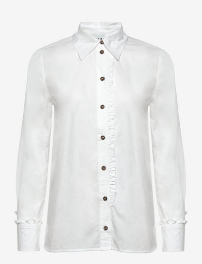 Cotton Poplin Ruffle Shirt - denimskjorter - bright white