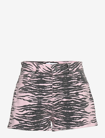 Print Denim High Waisted Hotpants - denim shorts - tiger stripe light lilac