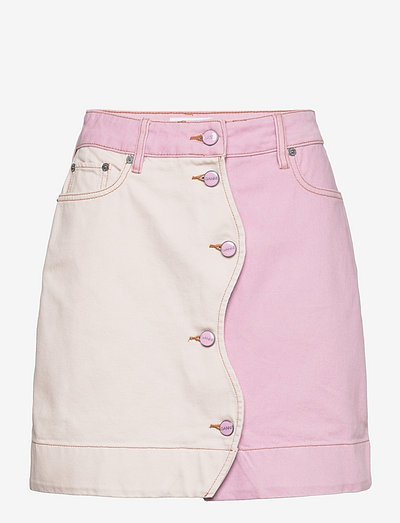 Overdyed Cutline Mini Skirt - denim skirts - light lilac