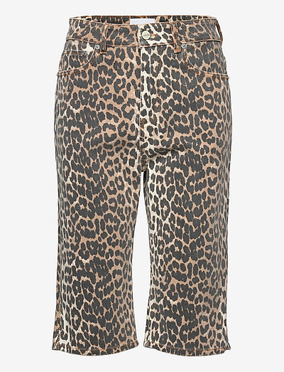 Print Denim Knee Length Shorts - denimshorts - leopard
