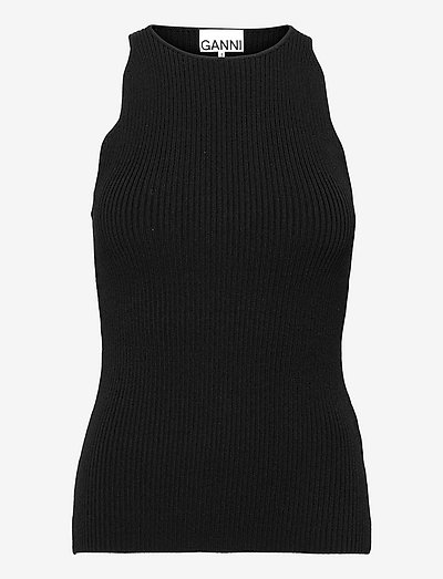 Melange Knit - sleeveless tops - black